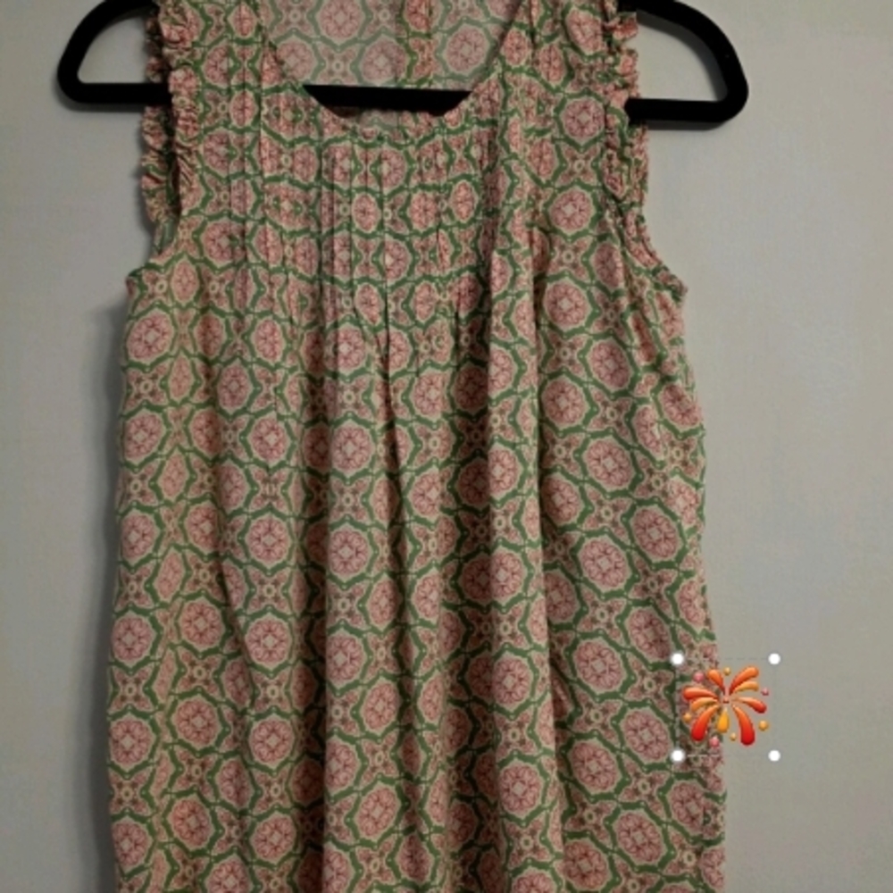 Rose & Olive Pink and Green Patterned Ruffle-Trim Camisole